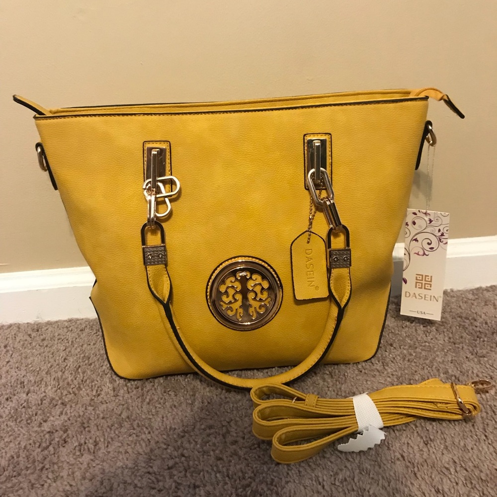 DASEIN Yellow Handbag w/ Shoulder Strap